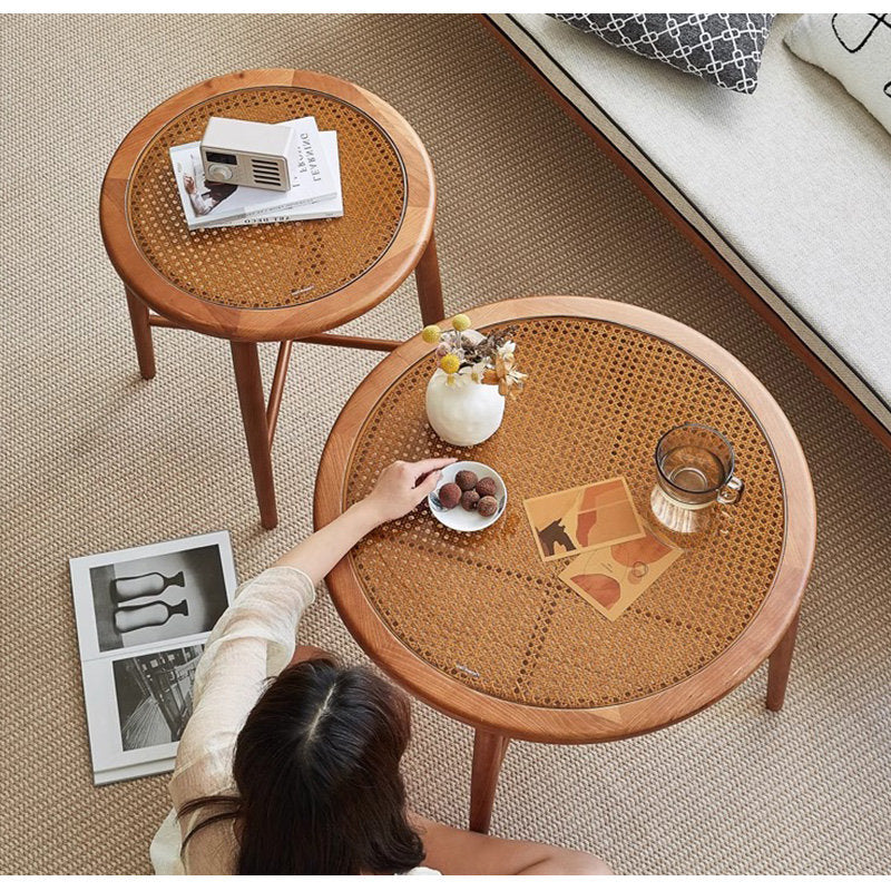 Casaconer | センターテーブル・ガラス・ラタン調・おしゃれ・北欧・モダン・ナチュラル・収納・リビングテーブル・リビング・幅70