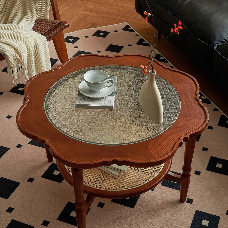 Casaconer | センターテーブル・ガラス・ラタン調・おしゃれ・北欧・モダン・ナチュラル・収納・リビングテーブル・リビング・幅40