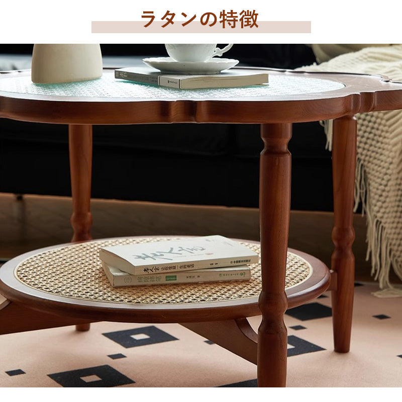 Casaconer | センターテーブル・ガラス・ラタン調・おしゃれ・北欧・モダン・ナチュラル・収納・リビングテーブル・リビング・幅40