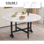 Casaconer | ダイニングテーブル・折りたたみ・丸テーブル・2人・4人・6人・折り畳み・テーブルのみ・ダイニング・幅120/140/160/180・丸・円型・シンプル・4人掛け用・6人掛け用・木製・おしゃれ・ナチュラル・食卓・北欧・大理石柄・カフェ風・丸型・テーブル単品・ホワイト・グレー