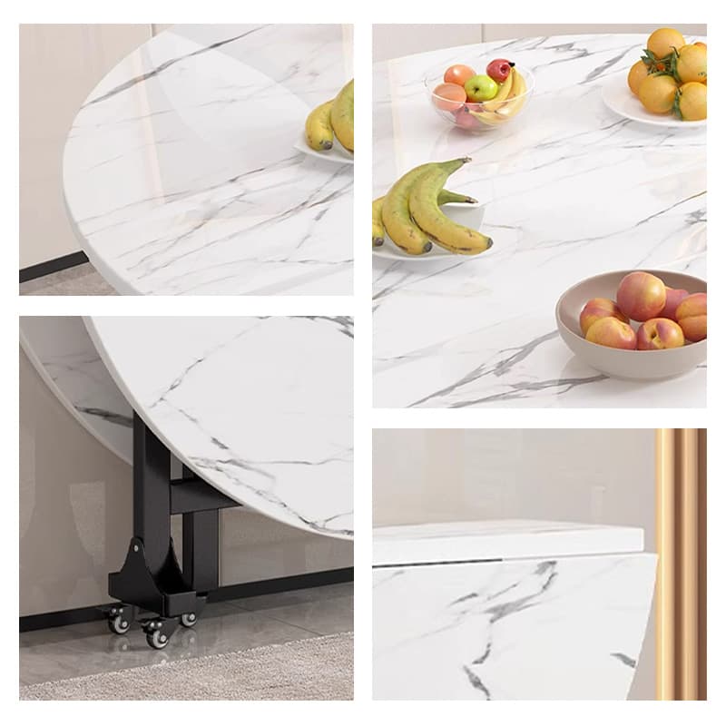 Casaconer | ダイニングテーブル・折りたたみ・丸テーブル・2人・4人・6人・折り畳み・テーブルのみ・ダイニング・幅120/140/160/180・丸・円型・シンプル・4人掛け用・6人掛け用・木製・おしゃれ・ナチュラル・食卓・北欧・大理石柄・カフェ風・丸型・テーブル単品・ホワイト・グレー