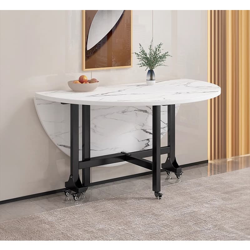 Casaconer | ダイニングテーブル・折りたたみ・丸テーブル・2人・4人・6人・折り畳み・テーブルのみ・ダイニング・幅120/140/160/180・丸・円型・シンプル・4人掛け用・6人掛け用・木製・おしゃれ・ナチュラル・食卓・北欧・大理石柄・カフェ風・丸型・テーブル単品・ホワイト・グレー