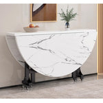 Casaconer | ダイニングテーブル・折りたたみ・丸テーブル・2人・4人・6人・折り畳み・テーブルのみ・ダイニング・幅120/140/160/180・丸・円型・シンプル・4人掛け用・6人掛け用・木製・おしゃれ・ナチュラル・食卓・北欧・大理石柄・カフェ風・丸型・テーブル単品・ホワイト・グレー