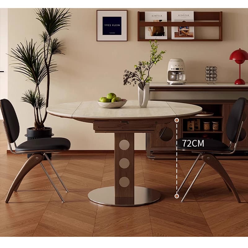 Casaconer | ダイニングテーブル・円形・伸縮式・セラミック天板・幅80-120cm・丸テーブル・食卓テーブル・ラウンド・モダンデザイン・北欧風・4人/6人掛け対応・高さ75cm・おしゃれ・大理石調・コンパクト収納可能