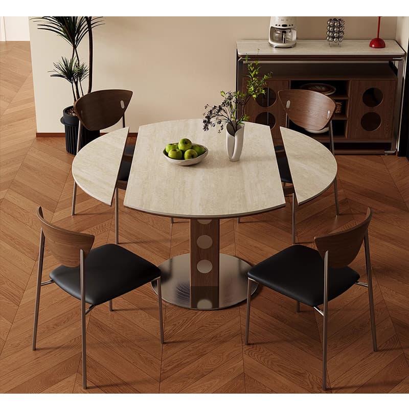 Casaconer | ダイニングテーブル・円形・伸縮式・セラミック天板・幅80-120cm・丸テーブル・食卓テーブル・ラウンド・モダンデザイン・北欧風・4人/6人掛け対応・高さ75cm・おしゃれ・大理石調・コンパクト収納可能