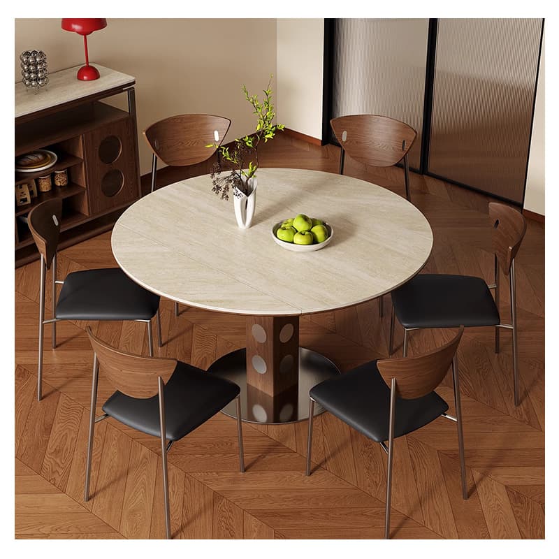 Casaconer | ダイニングテーブル・円形・伸縮式・セラミック天板・幅80-120cm・丸テーブル・食卓テーブル・ラウンド・モダンデザイン・北欧風・4人/6人掛け対応・高さ75cm・おしゃれ・大理石調・コンパクト収納可能