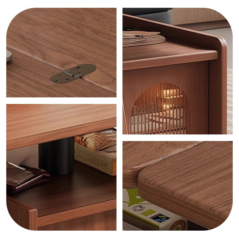 Casaconer | テーブル・ローテーブル・サイドテーブル・センターテーブル・昇降テーブル・多機能テーブル・ナチュラル/胡桃色/黒・展開後幅120cm・高さ59~79cm・多機能デザイン・無垢材・収納ワゴン・キャスター付き・在宅ワーク・コンパクト家具