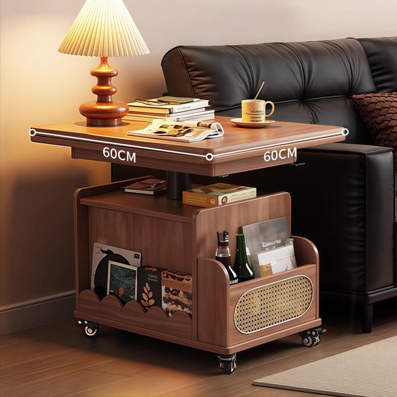 Casaconer | テーブル・ローテーブル・サイドテーブル・センターテーブル・昇降テーブル・多機能テーブル・ナチュラル/胡桃色/黒・展開後幅120cm・高さ59~79cm・多機能デザイン・無垢材・収納ワゴン・キャスター付き・在宅ワーク・コンパクト家具
