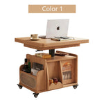 Casaconer | テーブル・ローテーブル・サイドテーブル・センターテーブル・昇降テーブル・多機能テーブル・ナチュラル/胡桃色/黒・展開後幅120cm・高さ59~79cm・多機能デザイン・無垢材・収納ワゴン・キャスター付き・在宅ワーク・コンパクト家具