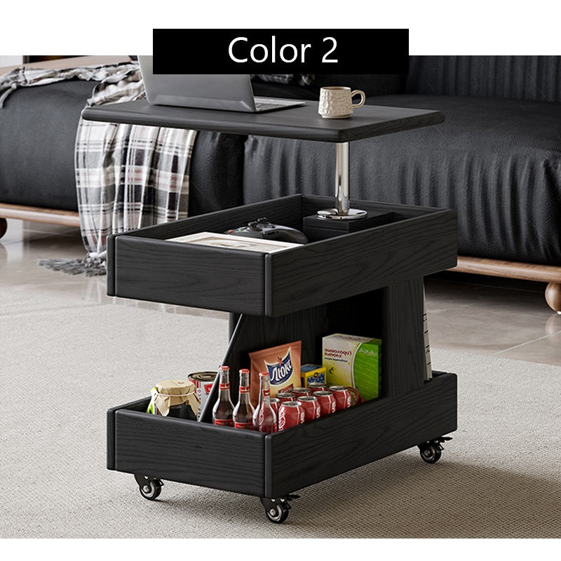 Casaconer | テーブル・ローテーブル・サイドテーブル・センターテーブル・昇降テーブル・多機能テーブル・ナチュラル/黒・高さ55~70cm・多機能デザイン・無垢材・収納ワゴン・キャスター付き・在宅ワーク・コンパクト家具