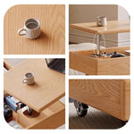 Casaconer | テーブル・ローテーブル・サイドテーブル・センターテーブル・昇降テーブル・多機能テーブル・ナチュラル/黒・高さ55~70cm・多機能デザイン・無垢材・収納ワゴン・キャスター付き・在宅ワーク・コンパクト家具