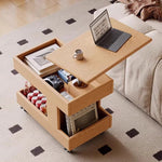 Casaconer | テーブル・ローテーブル・サイドテーブル・センターテーブル・昇降テーブル・多機能テーブル・ナチュラル/黒・高さ55~70cm・多機能デザイン・無垢材・収納ワゴン・キャスター付き・在宅ワーク・コンパクト家具