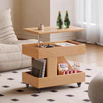 Casaconer | テーブル・ローテーブル・サイドテーブル・センターテーブル・昇降テーブル・多機能テーブル・ナチュラル/黒・高さ55~70cm・多機能デザイン・無垢材・収納ワゴン・キャスター付き・在宅ワーク・コンパクト家具