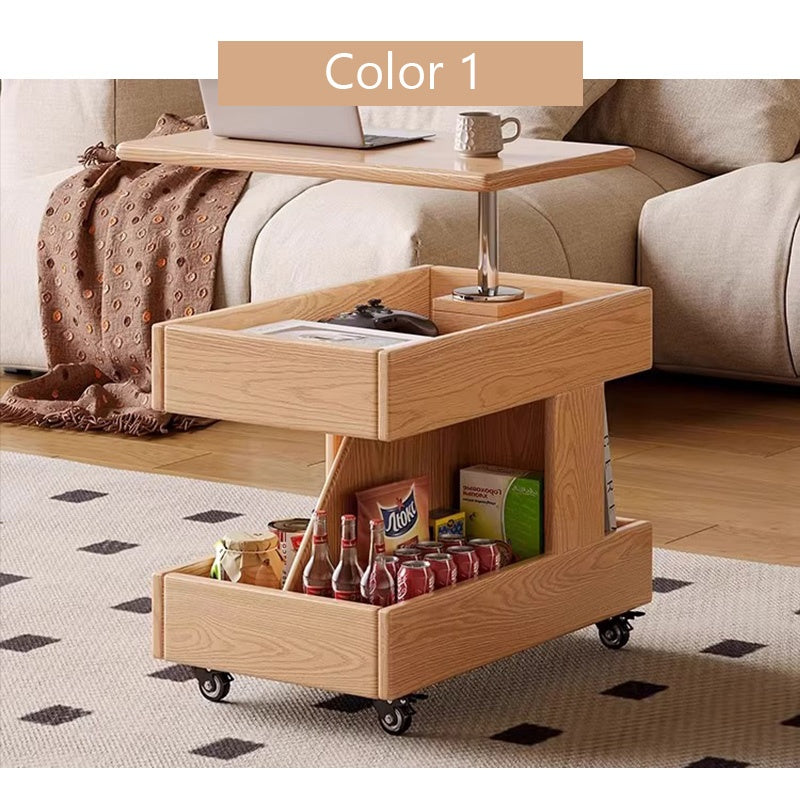 Casaconer | テーブル・ローテーブル・サイドテーブル・センターテーブル・昇降テーブル・多機能テーブル・ナチュラル/黒・高さ55~70cm・多機能デザイン・無垢材・収納ワゴン・キャスター付き・在宅ワーク・コンパクト家具