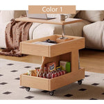 Casaconer | テーブル・ローテーブル・サイドテーブル・センターテーブル・昇降テーブル・多機能テーブル・ナチュラル/黒・高さ55~70cm・多機能デザイン・無垢材・収納ワゴン・キャスター付き・在宅ワーク・コンパクト家具