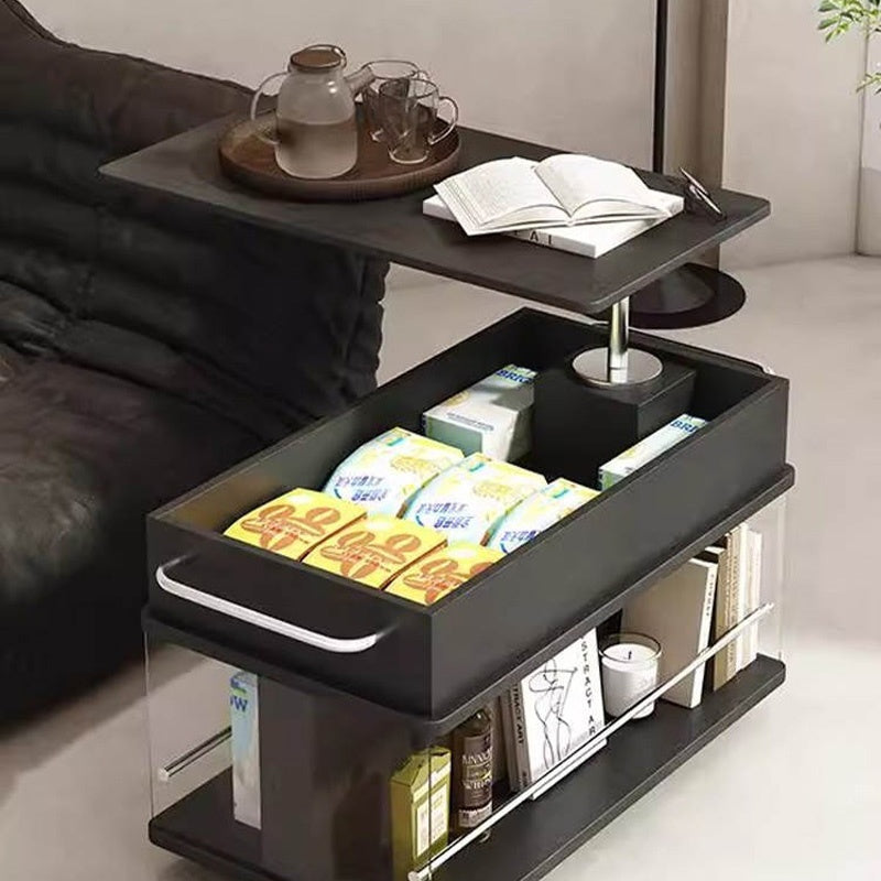 Casaconer | テーブル・ローテーブル・サイドテーブル・センターテーブル・昇降テーブル・多機能テーブル・折りたたみ昇降天板付き・黒/ウォルナットカラー・高さ53~68cm・多機能デザイン・無垢材・収納ワゴン・キャスター付き・在宅ワーク・テーブルゲーム・コンパクト家具