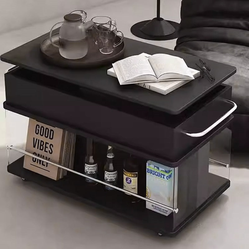 Casaconer | テーブル・ローテーブル・サイドテーブル・センターテーブル・昇降テーブル・多機能テーブル・折りたたみ昇降天板付き・黒/ウォルナットカラー・高さ53~68cm・多機能デザイン・無垢材・収納ワゴン・キャスター付き・在宅ワーク・テーブルゲーム・コンパクト家具