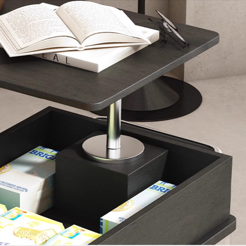 Casaconer | テーブル・ローテーブル・サイドテーブル・センターテーブル・昇降テーブル・多機能テーブル・折りたたみ昇降天板付き・黒/ウォルナットカラー・高さ53~68cm・多機能デザイン・無垢材・収納ワゴン・キャスター付き・在宅ワーク・テーブルゲーム・コンパクト家具