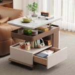 Casaconer | テーブル・ローテーブル・サイドテーブル・センターテーブル・昇降テーブル・多機能テーブル・ウォルナットカラー+ホワイト・高さ54~68cm・多機能デザイン・大理石調天板・無垢材・収納ワゴン・キャスター付き・在宅ワーク・コンパクト家具