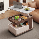 Casaconer | テーブル・ローテーブル・サイドテーブル・センターテーブル・昇降テーブル・多機能テーブル・ウォルナットカラー+ホワイト・高さ54~68cm・多機能デザイン・大理石調天板・無垢材・収納ワゴン・キャスター付き・在宅ワーク・コンパクト家具