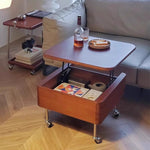 Casaconer | テーブル・ローテーブル・サイドテーブル・センターテーブル・昇降テーブル・多機能テーブル・ウォルナットカラー/ブラック・高さ40~60cm・多機能デザイン・無垢材・収納ワゴン・キャスター付き・在宅ワーク・コンパクト家具