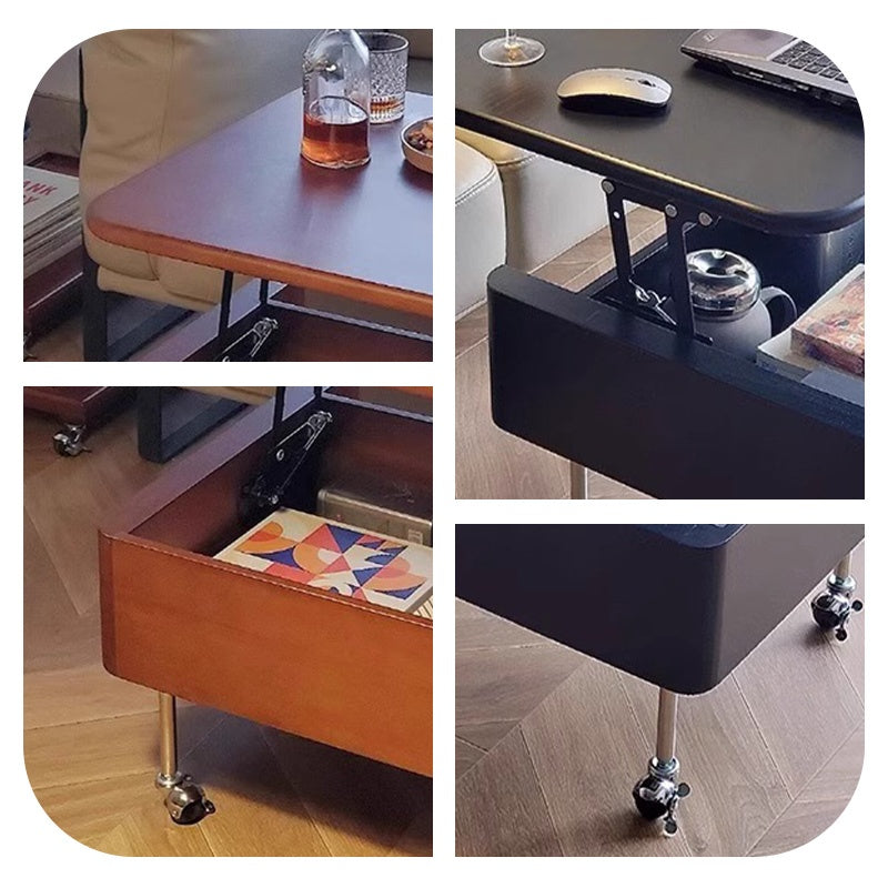 Casaconer | テーブル・ローテーブル・サイドテーブル・センターテーブル・昇降テーブル・多機能テーブル・ウォルナットカラー/ブラック・高さ40~60cm・多機能デザイン・無垢材・収納ワゴン・キャスター付き・在宅ワーク・コンパクト家具