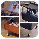 Casaconer | テーブル・ローテーブル・サイドテーブル・センターテーブル・昇降テーブル・多機能テーブル・ウォルナットカラー/ブラック・高さ40~60cm・多機能デザイン・無垢材・収納ワゴン・キャスター付き・在宅ワーク・コンパクト家具