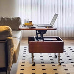 Casaconer | テーブル・ローテーブル・サイドテーブル・センターテーブル・昇降テーブル・多機能テーブル・ウォルナットカラー/ブラック・高さ40~60cm・多機能デザイン・無垢材・収納ワゴン・キャスター付き・在宅ワーク・コンパクト家具