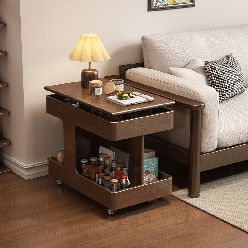 Casaconer | テーブル・ローテーブル・サイドテーブル・センターテーブル・昇降テーブル・多機能テーブル・ナチュラル/ウォルナットカラー/ブラック・高さ60~75cm・多機能デザイン・無垢材・収納ワゴン・キャスター付き・在宅ワーク・コンパクト家具