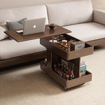 Casaconer | テーブル・ローテーブル・サイドテーブル・センターテーブル・昇降テーブル・多機能テーブル・ナチュラル/ウォルナットカラー/ブラック・高さ60~75cm・多機能デザイン・無垢材・収納ワゴン・キャスター付き・在宅ワーク・コンパクト家具