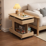 Casaconer | テーブル・ローテーブル・サイドテーブル・センターテーブル・昇降テーブル・多機能テーブル・ナチュラル/ウォルナットカラー/ブラック・高さ60~75cm・多機能デザイン・無垢材・収納ワゴン・キャスター付き・在宅ワーク・コンパクト家具