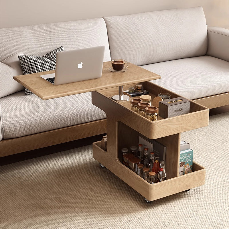 Casaconer | テーブル・ローテーブル・サイドテーブル・センターテーブル・昇降テーブル・多機能テーブル・ナチュラル/ウォルナットカラー/ブラック・高さ60~75cm・多機能デザイン・無垢材・収納ワゴン・キャスター付き・在宅ワーク・コンパクト家具