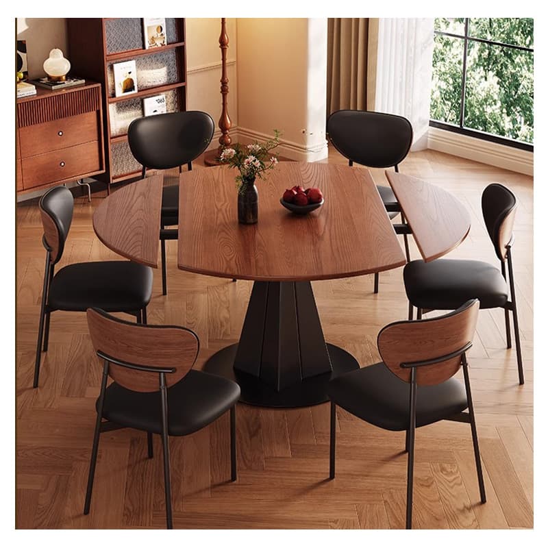 Casaconer | 回転伸長式ダイニングテーブル・幅76~120cm・4人掛け/6人掛け・楕円形・円形・食卓テーブル・伸縮式・拡張天板・折りたたみ・木目調・モダンデザイン・円形テーブル・昇降なし・北欧風・おしゃれ