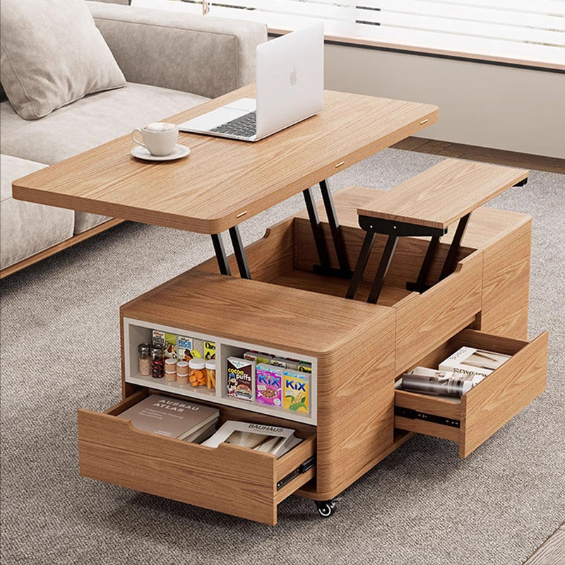 Casaconer | テーブル・ローテーブル・サイドテーブル・センターテーブル・昇降テーブル・多機能テーブル・幅120cm・高さ48~67cm・多機能デザイン・無垢材・収納ワゴン・キャスター付き・在宅ワーク・コンパクト家具・一人暮らし