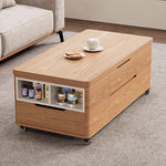 Casaconer | テーブル・ローテーブル・サイドテーブル・センターテーブル・昇降テーブル・多機能テーブル・幅120cm・高さ48~67cm・多機能デザイン・無垢材・収納ワゴン・キャスター付き・在宅ワーク・コンパクト家具・一人暮らし