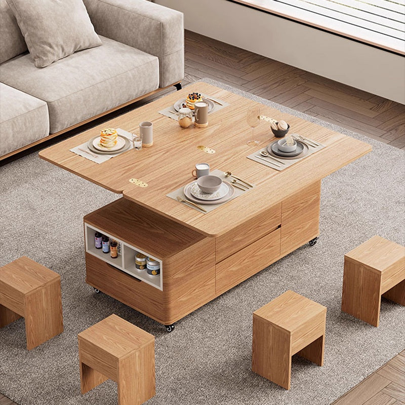 Casaconer | テーブル・ローテーブル・サイドテーブル・センターテーブル・昇降テーブル・多機能テーブル・幅120cm・高さ48~67cm・多機能デザイン・無垢材・収納ワゴン・キャスター付き・在宅ワーク・コンパクト家具・一人暮らし