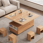 Casaconer | テーブル・ローテーブル・サイドテーブル・センターテーブル・昇降テーブル・多機能テーブル・幅120cm・高さ48~67cm・多機能デザイン・無垢材・収納ワゴン・キャスター付き・在宅ワーク・コンパクト家具・一人暮らし