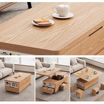 Casaconer | テーブル・ローテーブル・サイドテーブル・センターテーブル・昇降テーブル・多機能テーブル・幅120cm・高さ48~67cm・多機能デザイン・無垢材・収納ワゴン・キャスター付き・在宅ワーク・コンパクト家具・一人暮らし