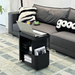 キャスター付き サイドテーブル ソファサイドワゴン 収納ラック ガラス天板 スリム 移動式 幅50cm/60cm/70cm リビング ソファ横 ベッドサイド 省スペース ブラック