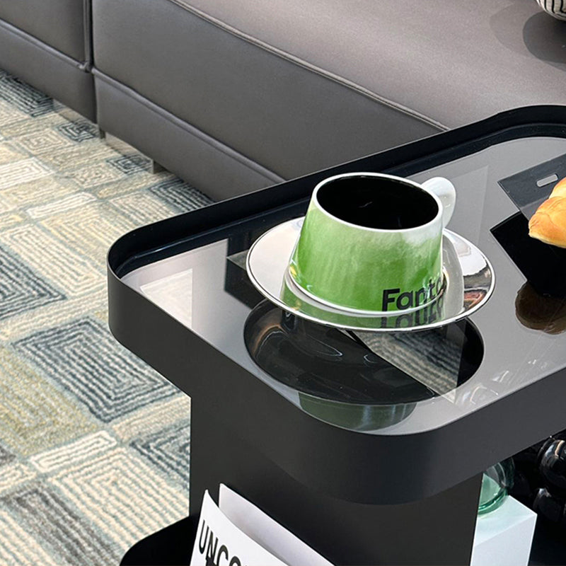 キャスター付き サイドテーブル ソファサイドワゴン 収納ラック ガラス天板 スリム 移動式 幅50cm/60cm/70cm リビング ソファ横 ベッドサイド 省スペース ブラック