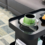 キャスター付き サイドテーブル ソファサイドワゴン 収納ラック ガラス天板 スリム 移動式 幅50cm/60cm/70cm リビング ソファ横 ベッドサイド 省スペース ブラック