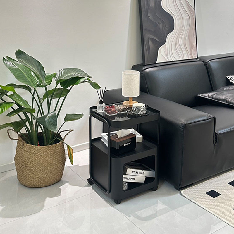 キャスター付き サイドテーブル ソファサイドワゴン 収納ラック ガラス天板 スチールフレーム 移動式 小型テーブル ベッドサイド 省スペース 幅40cm/55cm 多段収納 ブラック