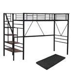 【ブラック/ホワイト】【マットレス付き】ロフトベッド パイプベッド シングル ハイタイプ 大人用 ブラック 黒 白 テーブル付き はしご付き 高さ170cm 厚さ10cm グレーマットレス システムベッド スチール 北欧風 一人暮らし スチール 耐震 ベッド 子供部屋