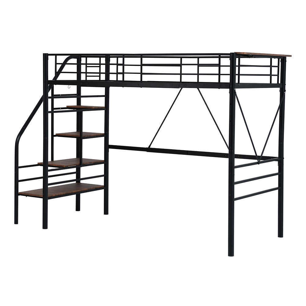 【ブラック/ホワイト】【マットレス付き】ロフトベッド パイプベッド シングル ハイタイプ 大人用 ブラック 黒 白 テーブル付き はしご付き 高さ170cm 厚さ10cm グレーマットレス システムベッド スチール 北欧風 一人暮らし スチール 耐震 ベッド 子供部屋