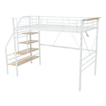 【ブラック/ホワイト】【マットレス付き】ロフトベッド パイプベッド シングル ハイタイプ 大人用 ブラック 黒 白 テーブル付き はしご付き 高さ170cm 厚さ10cm グレーマットレス システムベッド スチール 北欧風 一人暮らし スチール 耐震 ベッド 子供部屋