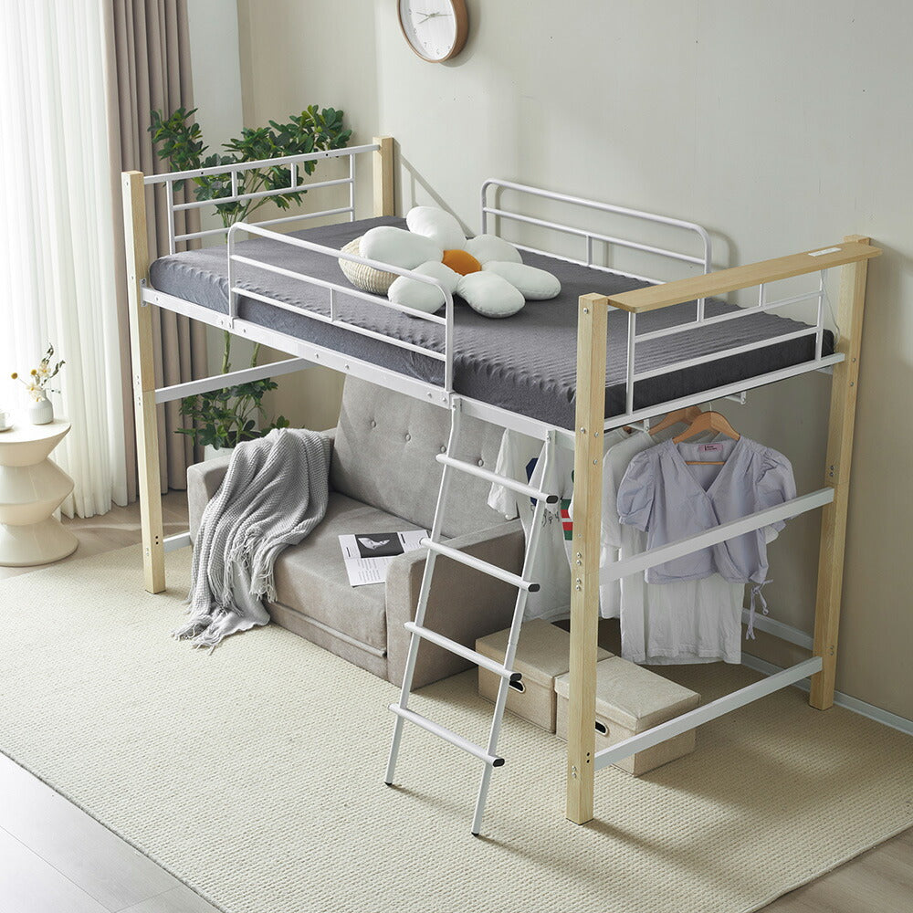 【ナチュラル/ブラウン】ロフトベッド パイプベッド シングル ハイタイプ 大人用 2色展開 高さ170cm システムベッド スチール 北欧風 一人暮らし 耐震 ベッド 子供部屋