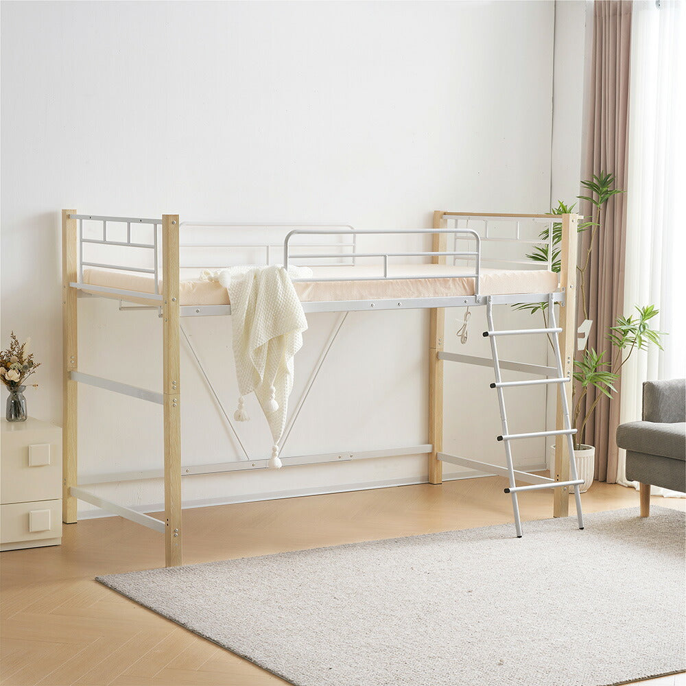 【ナチュラル/ブラウン】ロフトベッド パイプベッド シングル ハイタイプ 大人用 2色展開 高さ170cm システムベッド スチール 北欧風 一人暮らし 耐震 ベッド 子供部屋