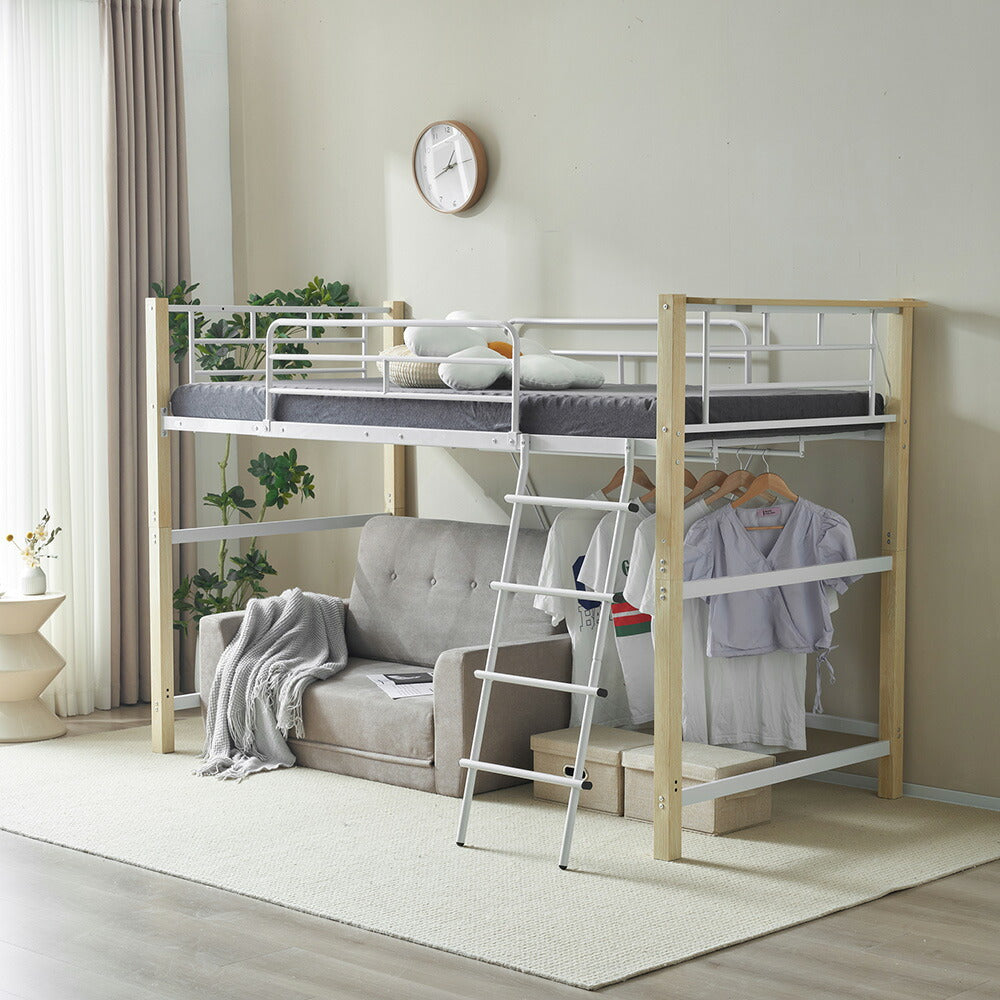 【ナチュラル/ブラウン】ロフトベッド パイプベッド シングル ハイタイプ 大人用 2色展開 高さ170cm システムベッド スチール 北欧風 一人暮らし 耐震 ベッド 子供部屋