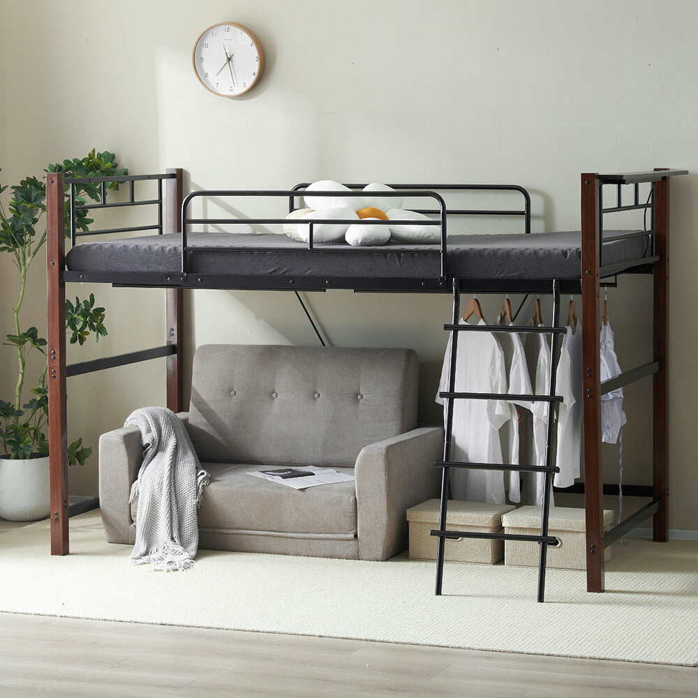 【ナチュラル/ブラウン】ロフトベッド パイプベッド シングル ハイタイプ 大人用 2色展開 高さ170cm システムベッド スチール 北欧風 一人暮らし 耐震 ベッド 子供部屋