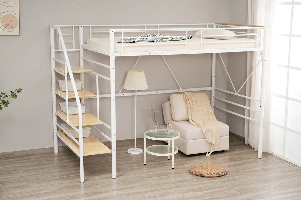 【ブラック/ホワイト】ロフトベッド パイプベッド シングル ハイタイプ 大人用 白 黒 2色展開 高さ170cm システムベッド スチール 北欧風 一人暮らし スチール 耐震 ベッド 子供部屋